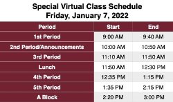 Friday's January 7 Virtual Day Schedule